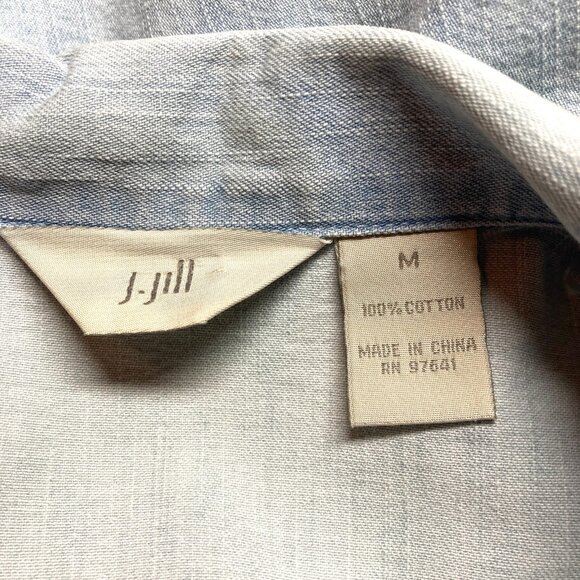 J Jill Blue Light Wash Denim Over-Shirt, Medium, Cotton Chambray Metal Buttons - Picture 2 of 10